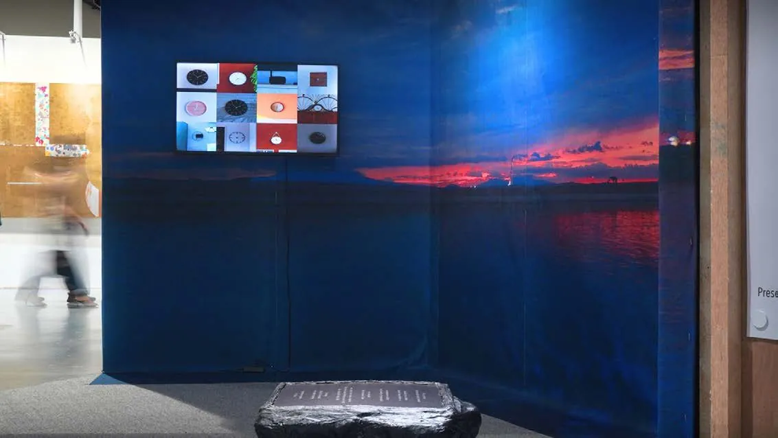 Broken Line: a sunset over Manila Bay printed across fabric panels