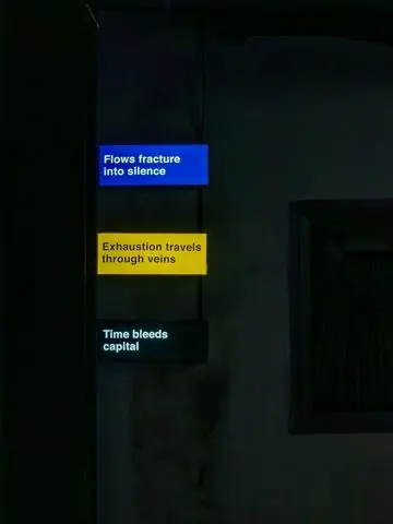 Three small lightboxes in blue, yellow and black reading Flows fracture into silence, Exhaustion travels through veins and Time bleeds capital